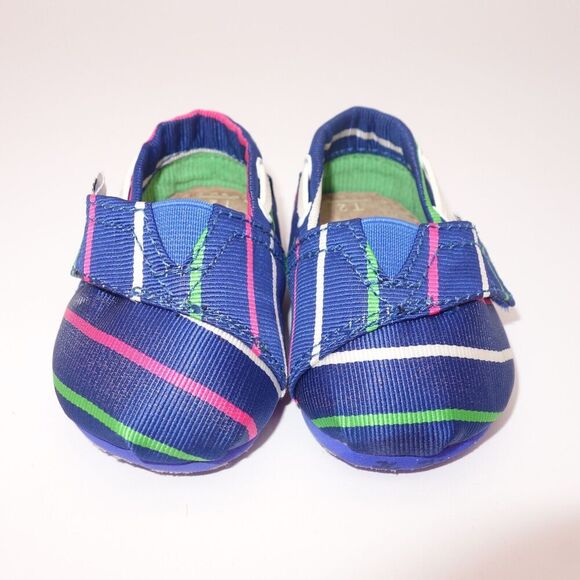 NEW Toms Shoes Blue Purple Stripe Size T2 2 Walkers Baby Infant Girls - Picture 2 of 7